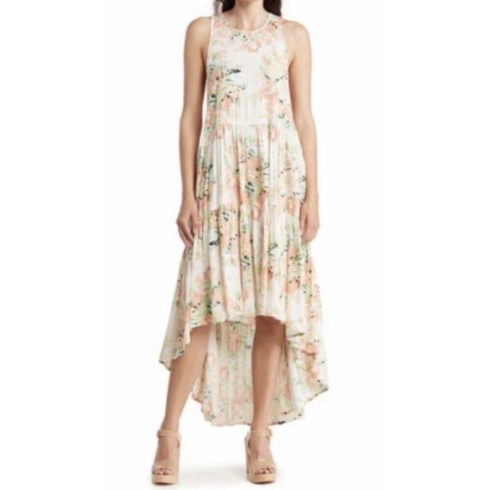 RAGA Anthropologie Hi-Lo Sleeveless Boho Flowy Floral Dress White Sz M Coquette